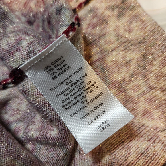 Talbots $100 Large Burgundy Geometric Print Metallic Shimmer Cardigan - Picture 6 of 8